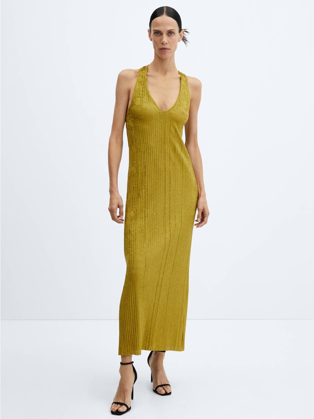 Mango Open Back Pleated Lurex Dress